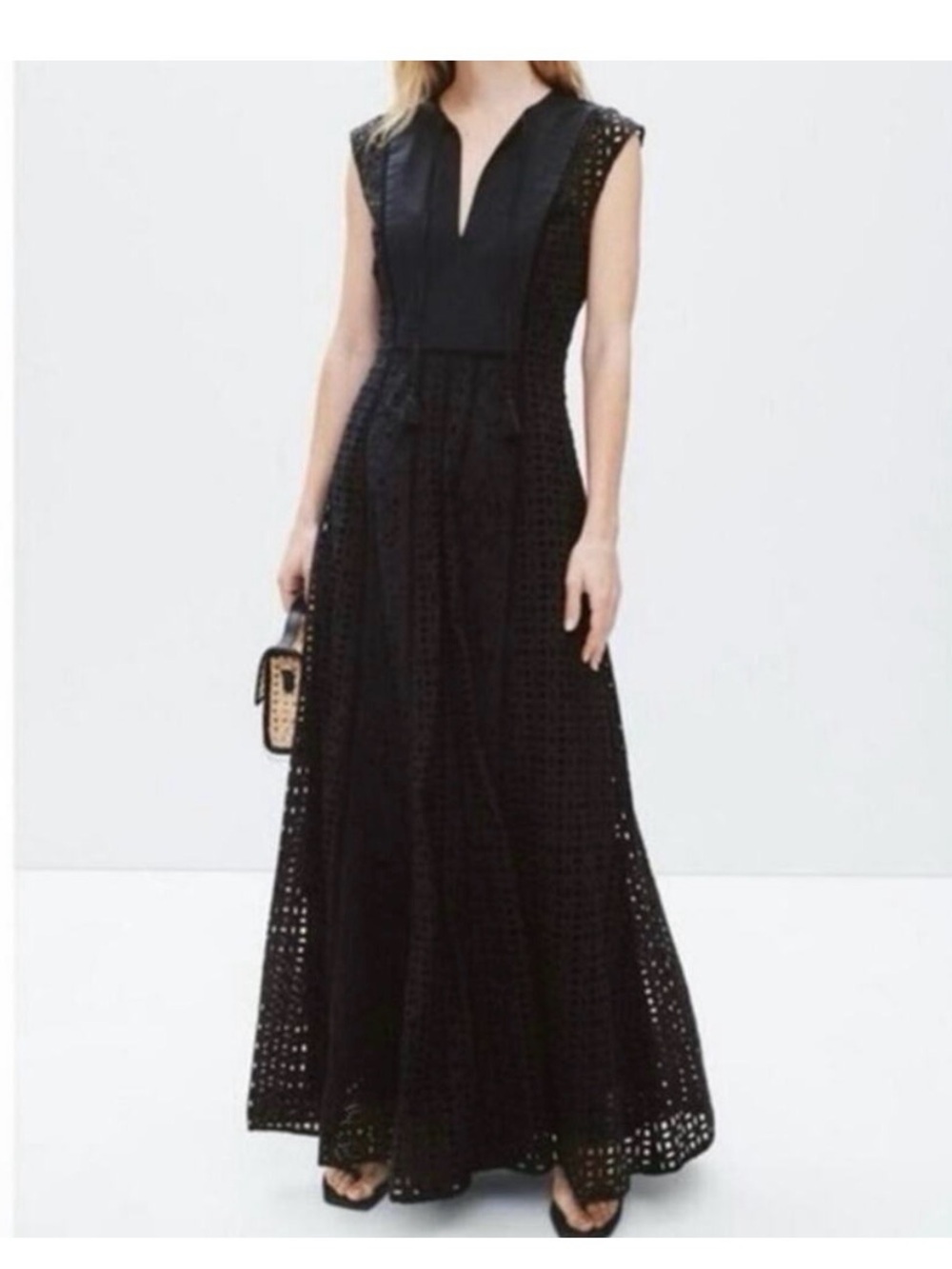 Veronica Beard Black Eyelet Midi Dress